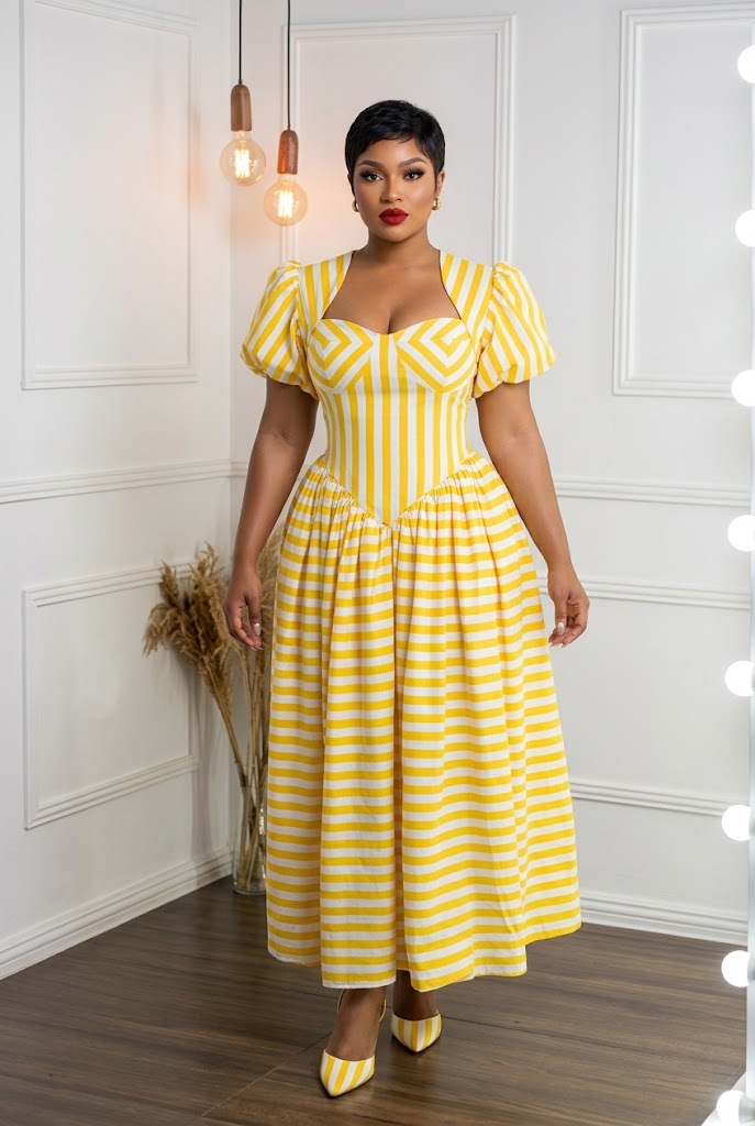 Anna Dropped Waist Stripped Dress