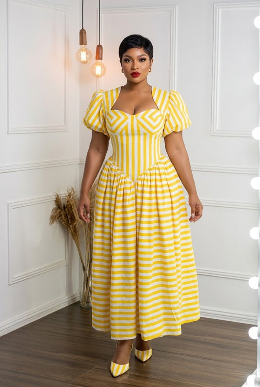 Anna Dropped Waist Stripped Dress
