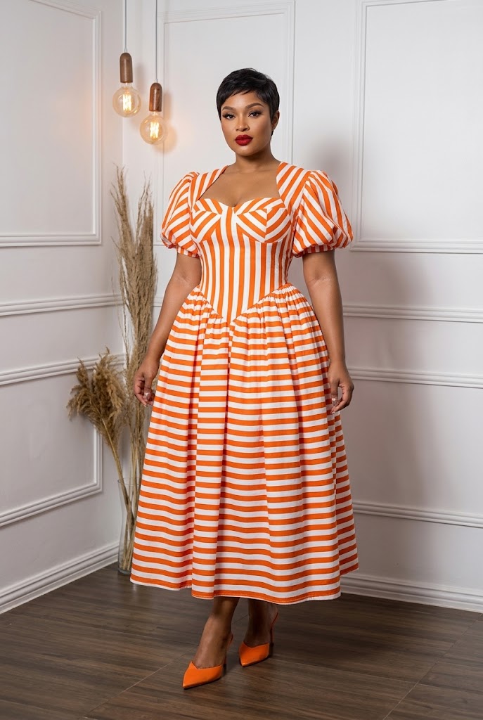 Anna Dropped Waist Stripped Dress