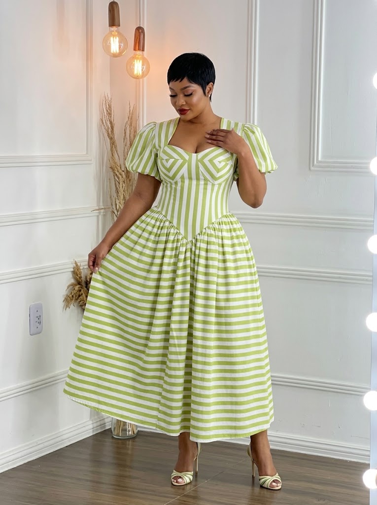 Anna Dropped Waist Stripped Dress