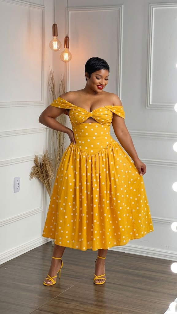 Off Shoulder Polka Dress